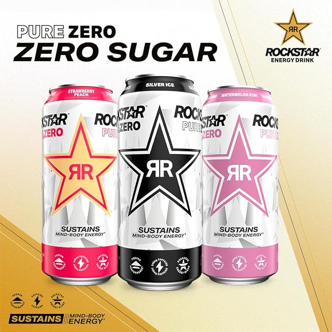 Rockstar Pure Zero Energy Drink, Fruit Punch, 0 Sugar, with Caffeine and Taurine, 16oz Cans (12 Pack) (Packaging May Vary) Visit the Rockstar