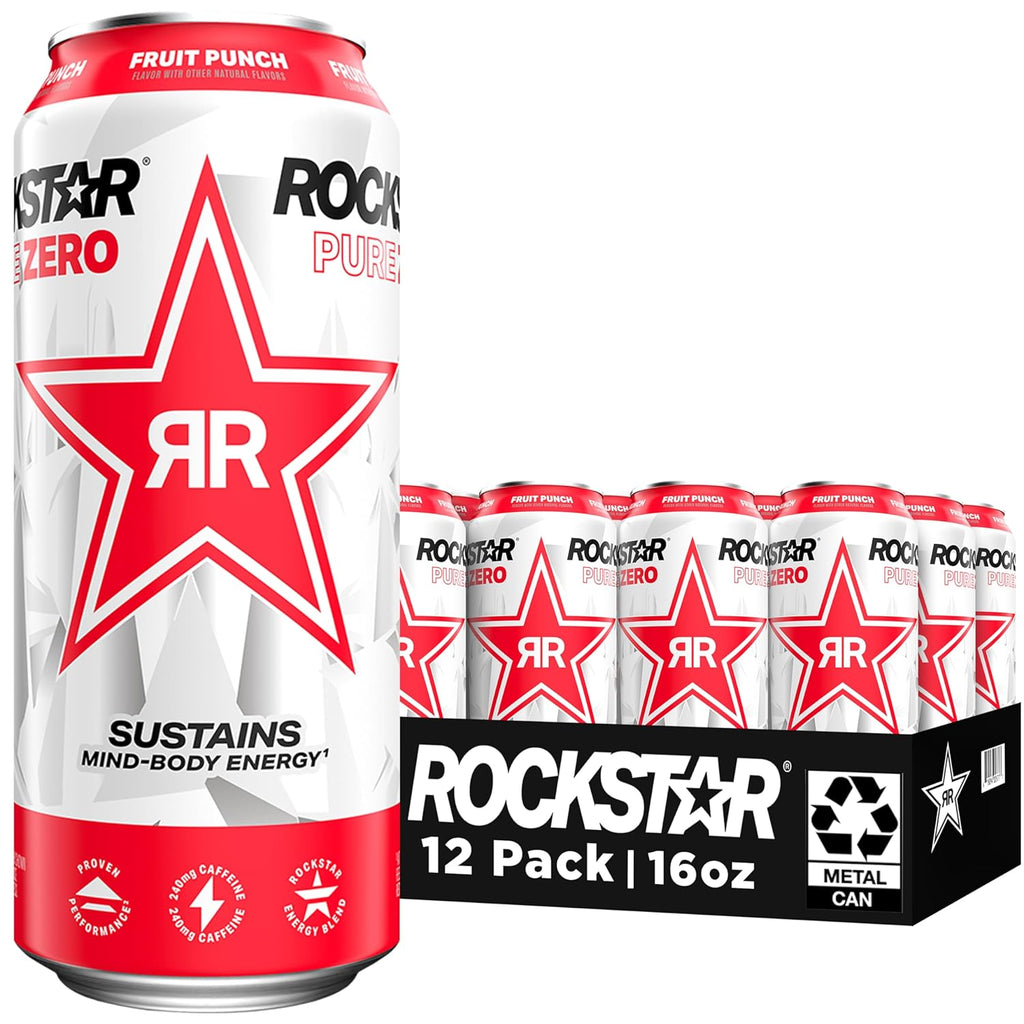 Rockstar Pure Zero Energy Drink, Fruit Punch, 0 Sugar, with Caffeine and Taurine, 16oz Cans (12 Pack) (Packaging May Vary) Visit the Rockstar