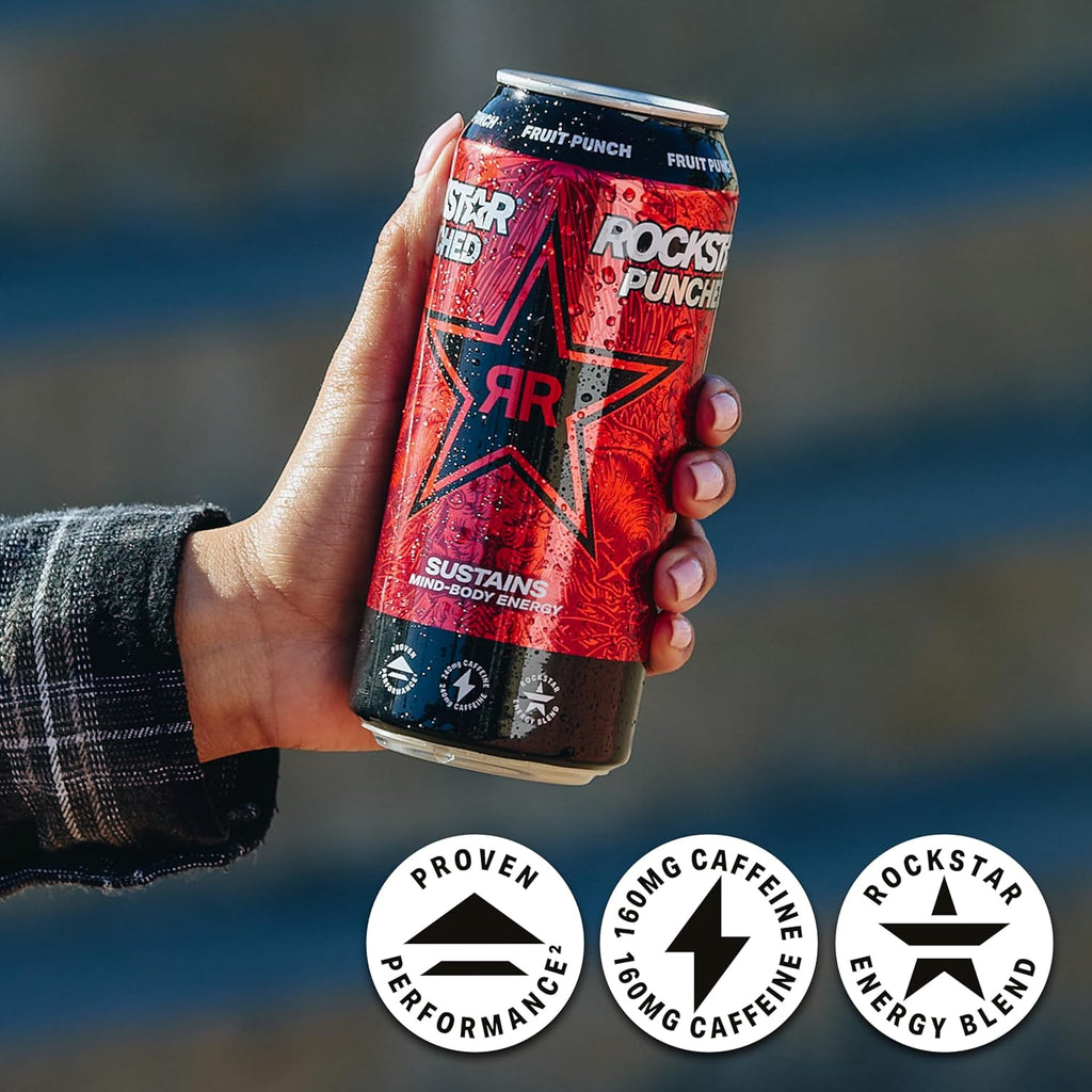 Rockstar Punched Energy Drink, Fruit Punch, 16 Fl Oz (Pack of 12) (Packaging May Vary)